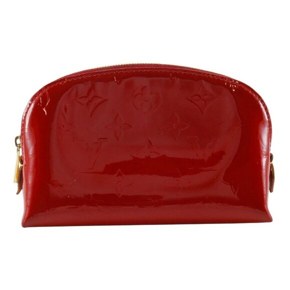LOUIS VUITTON Pochette Cosmetic Pouch M90009 Rose Andian Red Monogram Vern... - Picture 1 of 12